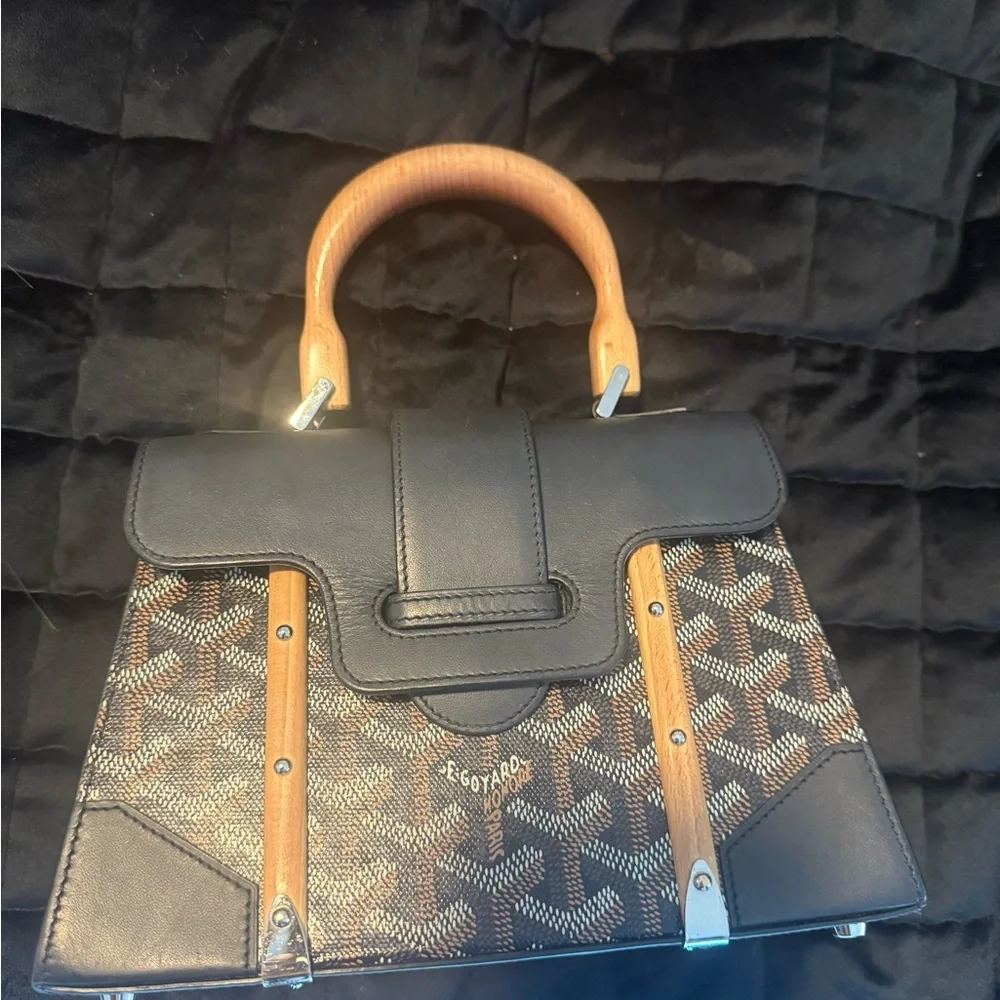Goyard Black and Tan Satchel with Wooden Handle